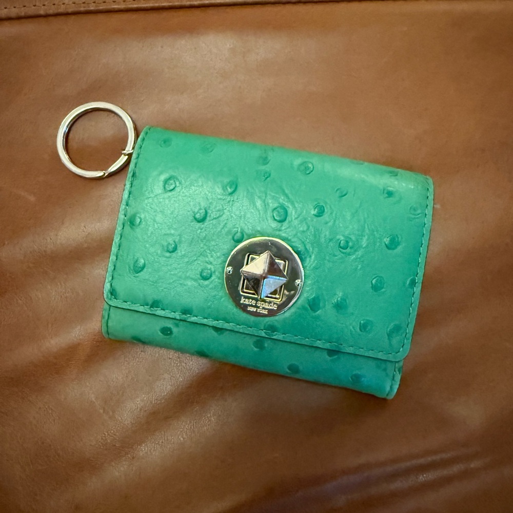 Kate Spade Green Alligator Embossed Leather Keychain Wallet